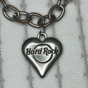 Vintage Hard Rock Cafe Classic Silver Tone Heart Charm Toggle Bracelet